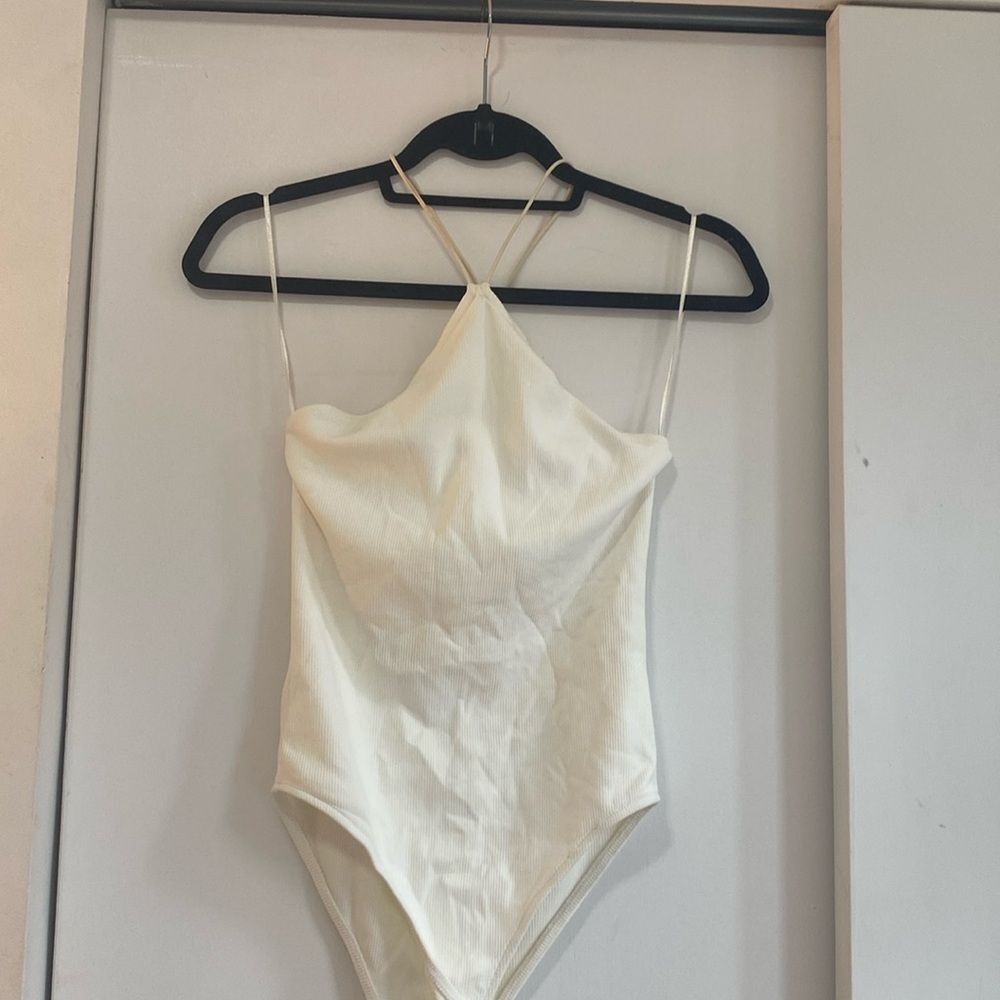 Zara white rubbed body suit halter